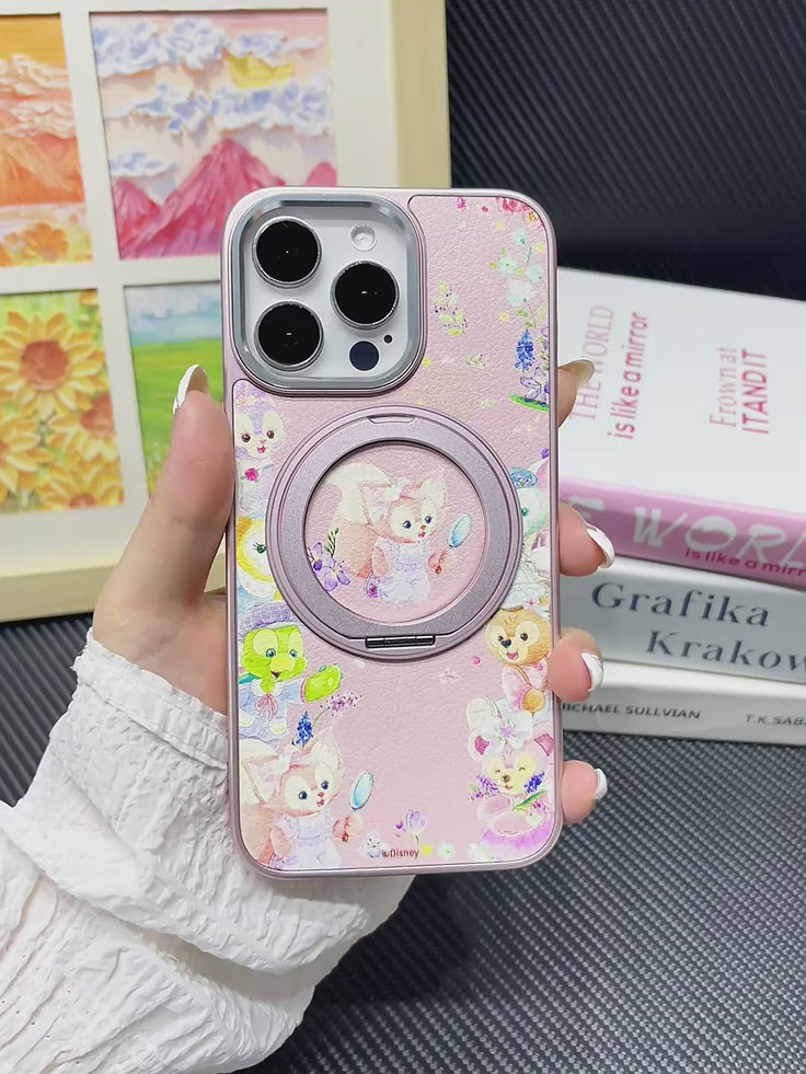 iPhone対応 回転リングスタンド 磁気吸着 レザー調 四隅緩衝 耐衝撃 スマホケース C-80046