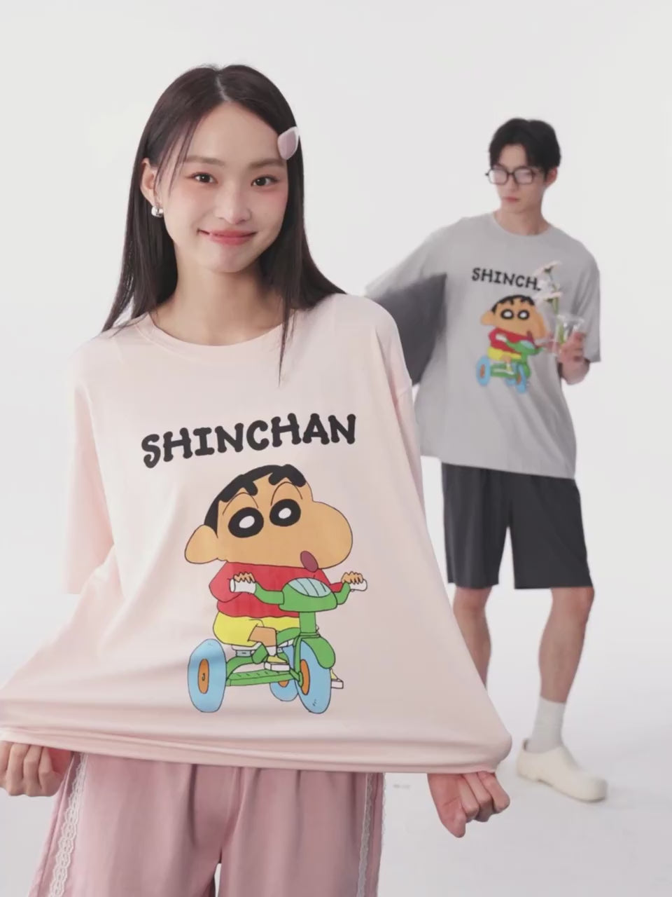 【カップル】プリント ペア 半袖 パジャマ Tシャツ+ハーフパンツ セットアップ C-50008