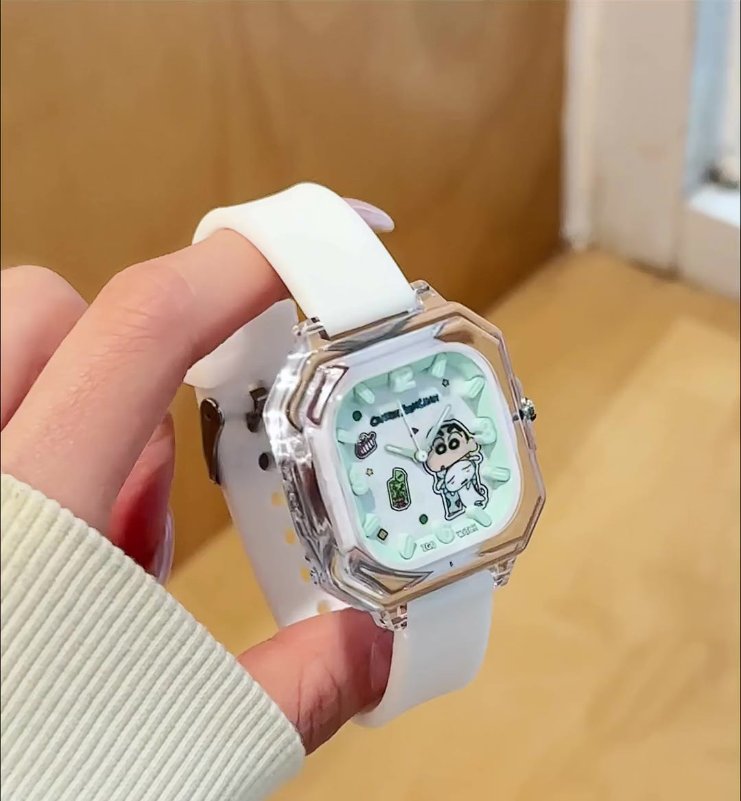 透明スクエアクォーツ 蓄光文字盤 防水 可愛い 腕時計 C-243