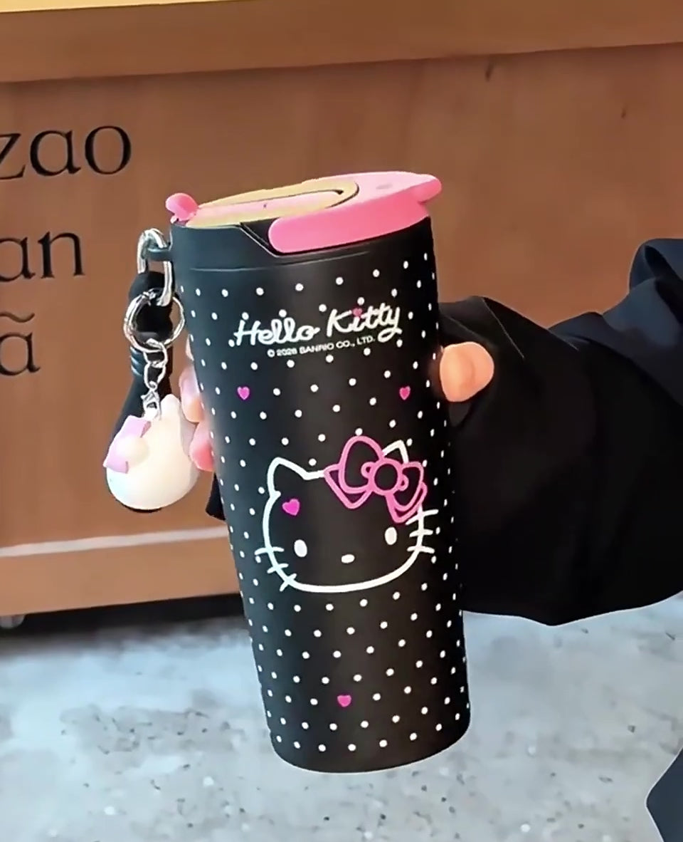 560ml ドット柄 2WAY飲み口 ハンドストラップ付き 保温ボトル C-576