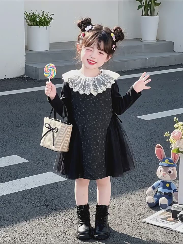 チュール切替 ガーリー 春秋 リボン ワンピース n-418