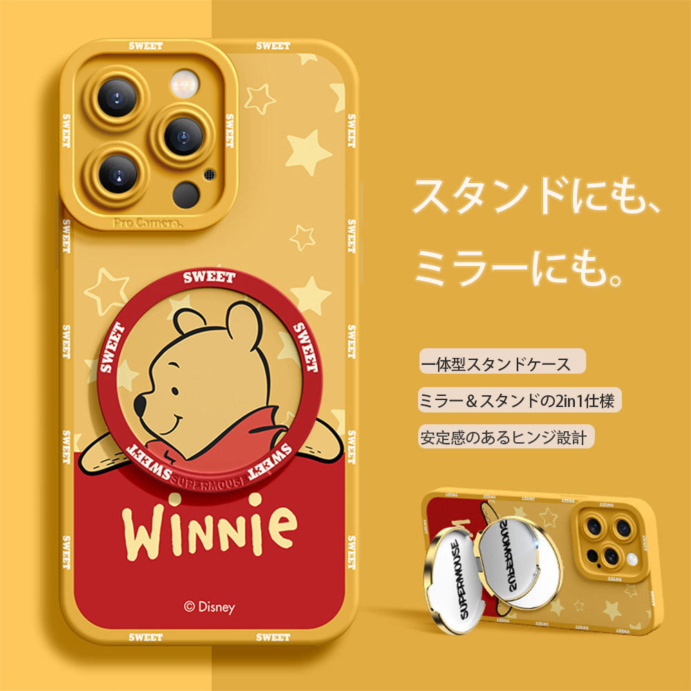 【🪞ミラー付き】【💄メイク直しに便利】iPhone対応 2WAY スタンド スマホケース C-80154